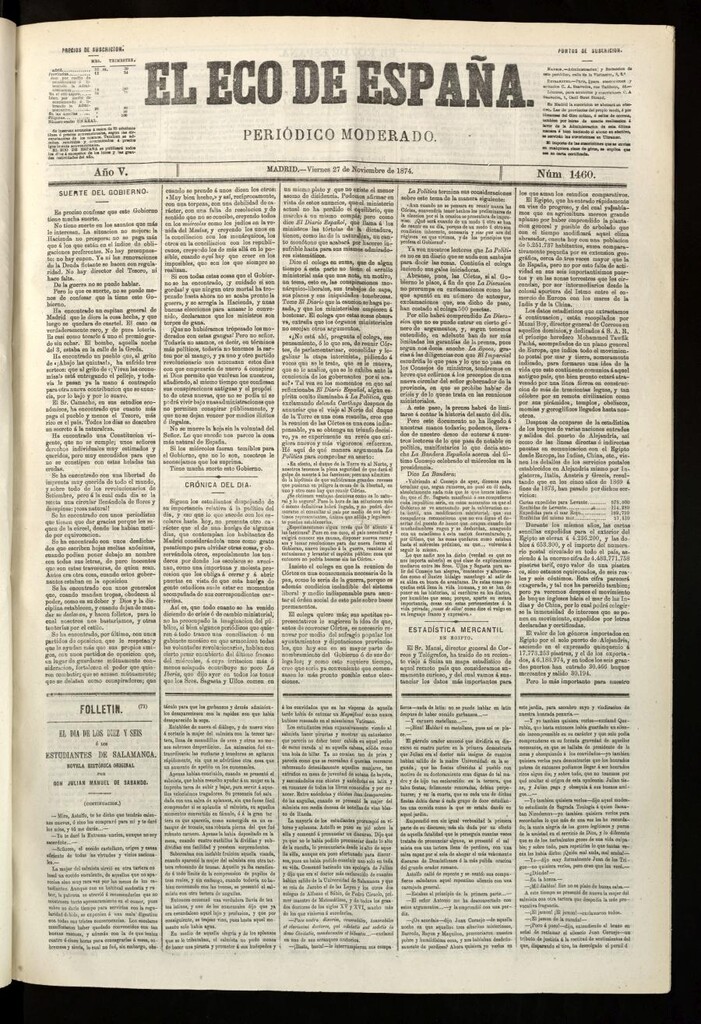 Miniatura de El Eco de España del 27 de noviembre de 1874