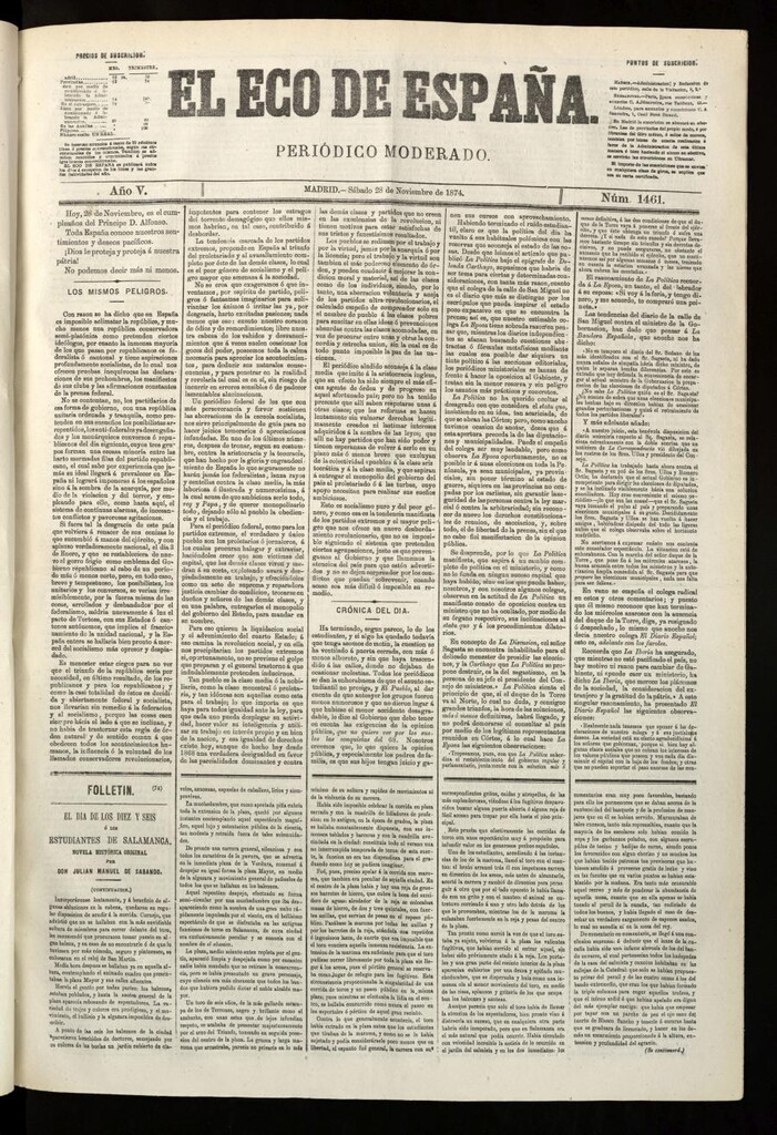 Miniatura de El Eco de España del 28 de noviembre de 1874