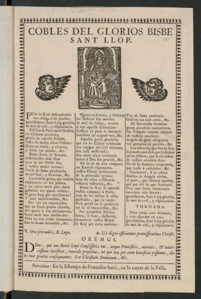 Miniatura de Cobles del Glorios Bisbe Sant Llop