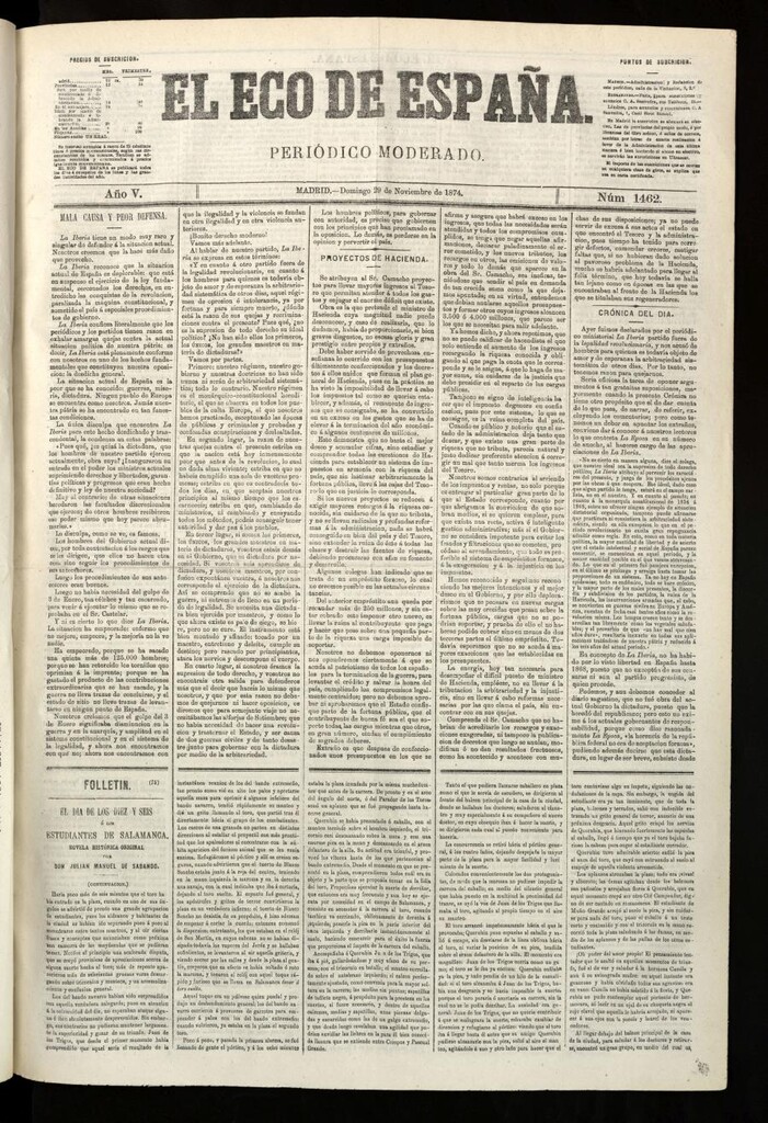 Miniatura de El Eco de España del 29 de noviembre de 1874