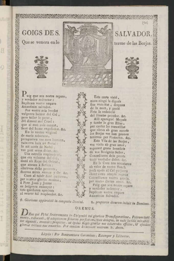 Miniatura de Goigs de Sant Salvador : que se venera en lo Terme de las Borjas