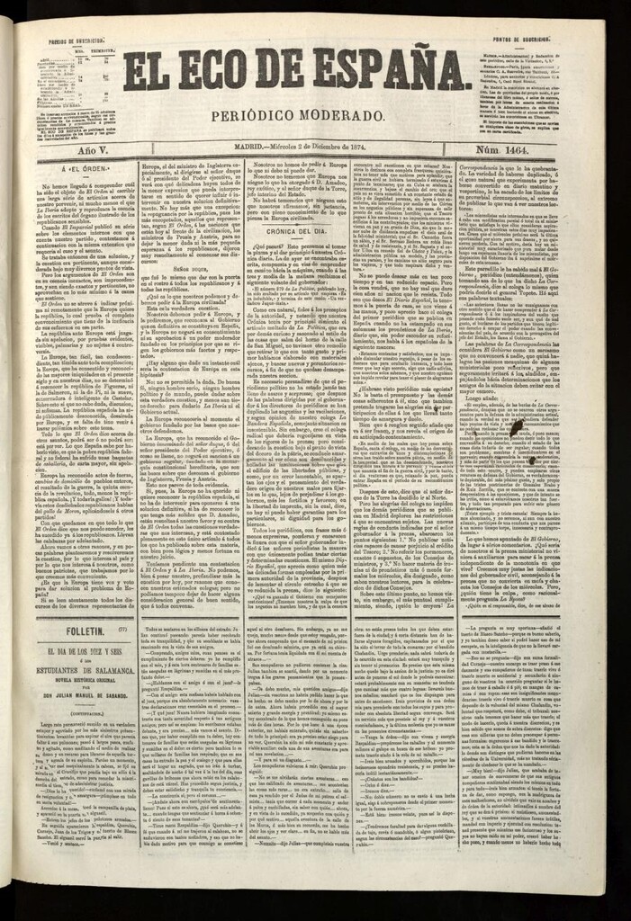 Miniatura de El Eco de España del 2 de diciembre de 1874
