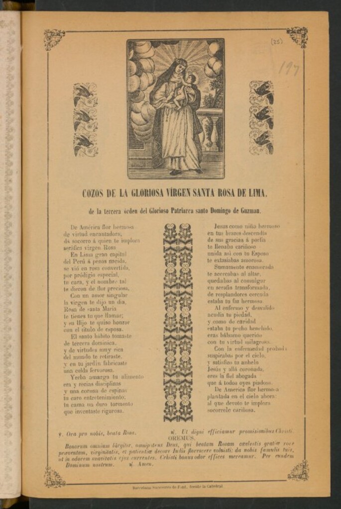 Miniatura de Gozos de la gloriosa Virgen Santa Rosa de Lima : de la tercera orden del Glorioso Patriarca santo Domingo de Guzmán