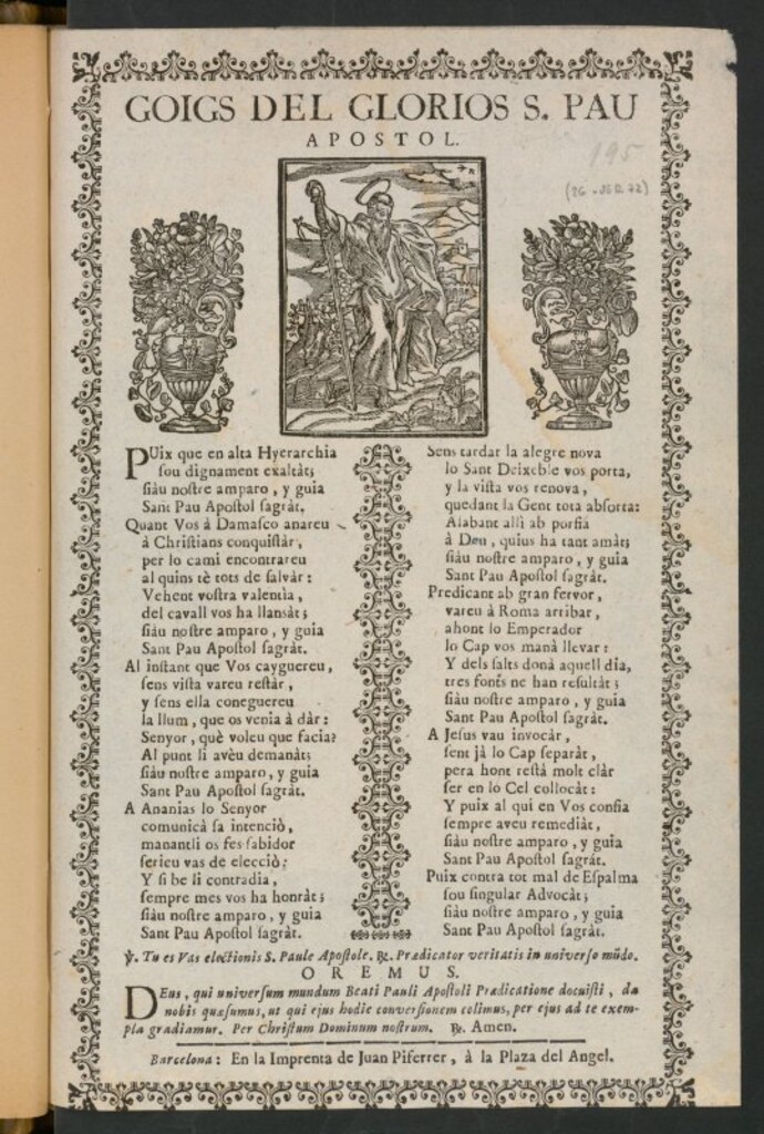 Miniatura de Goigs del gloriós S. Pau Apostol