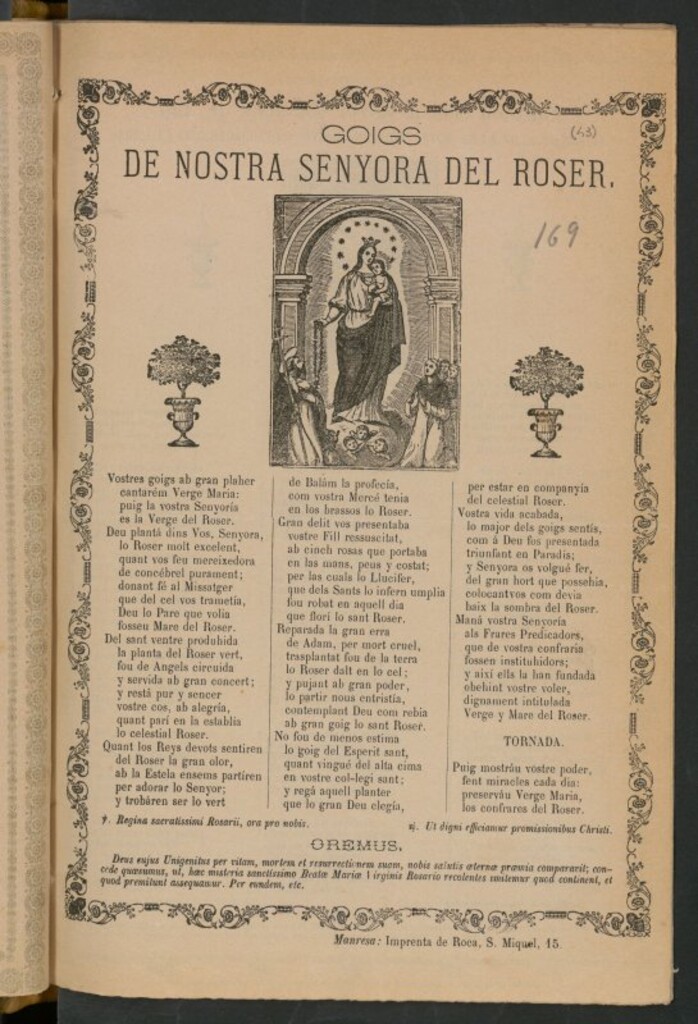 Miniatura de Goigs de Nostra Senyora del Roser