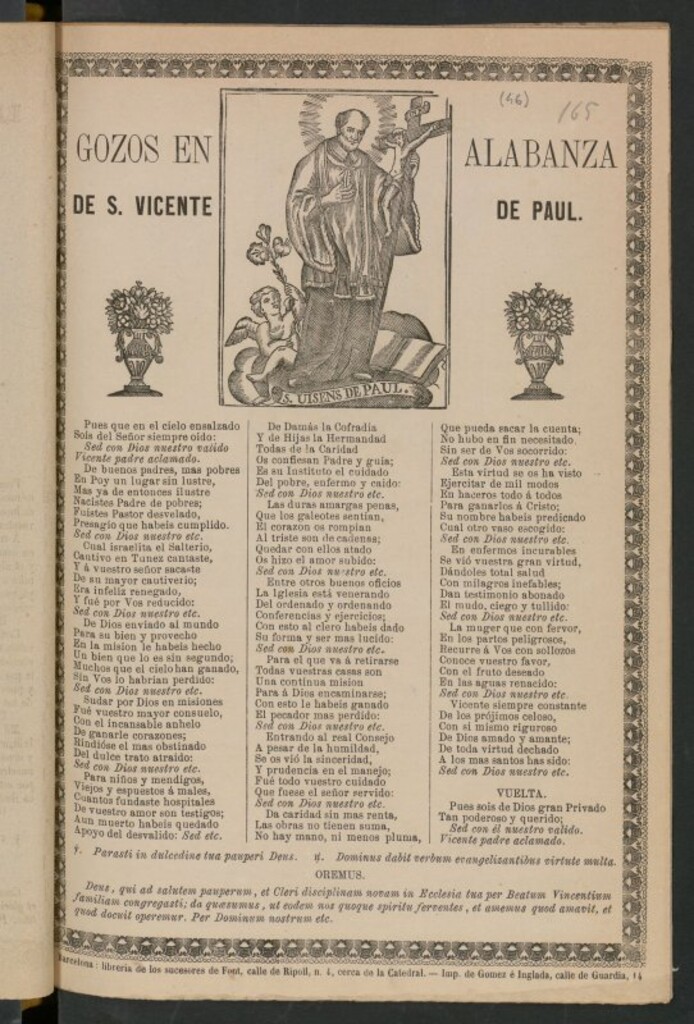Miniatura de Gozos en alabanza de S. Vicente de Paul