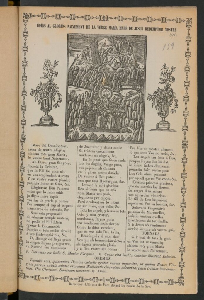 Miniatura de Goigs al gloriós naixement de la Verge María Mare de Jesus Redemptor Nostre
