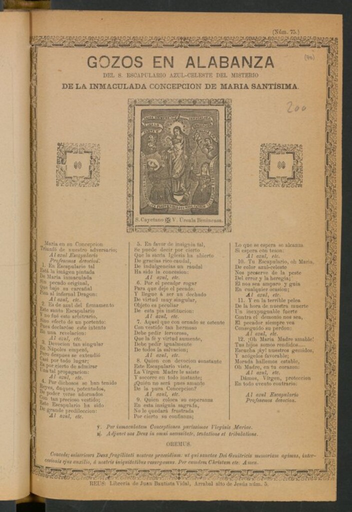 Miniatura de Gozos en alabanza del S. Escapulario azul-celeste del Misterio de la Inmaculada Concepcion de María Santísima