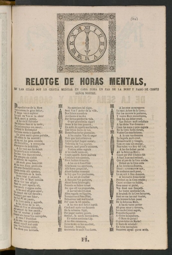 Miniatura de Relotge de horas mentals : en las cuals pot lo cristiá meditar en cada hora un pas de la mort y pasió de Cristo Señor Nostre