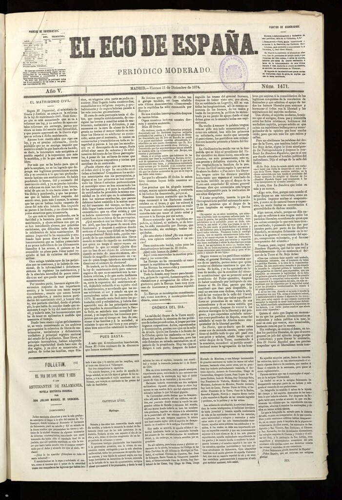 Miniatura de El Eco de España del 11 de diciembre de 1874