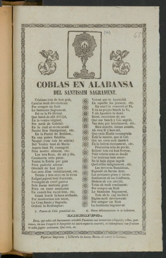 Miniatura de Coblas en alabansa del Santissim Sagrament