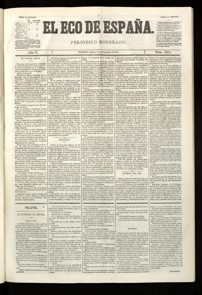 Miniatura de El Eco de España del 15 de diciembre de 1874