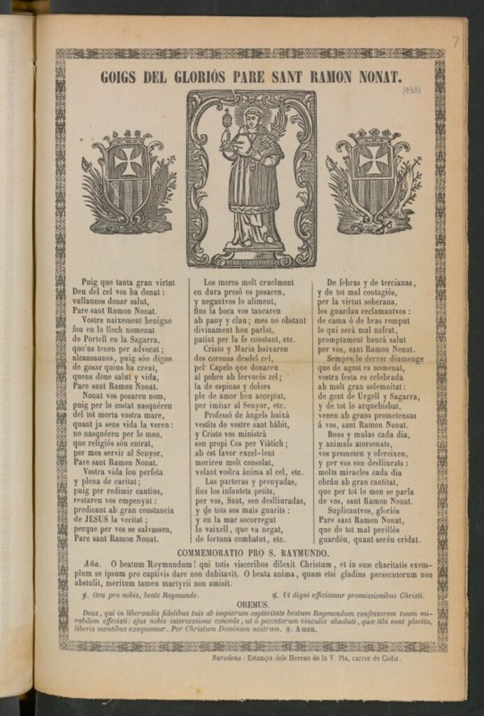 Miniatura de Goigs del glorios pare sant Ramon Nonat