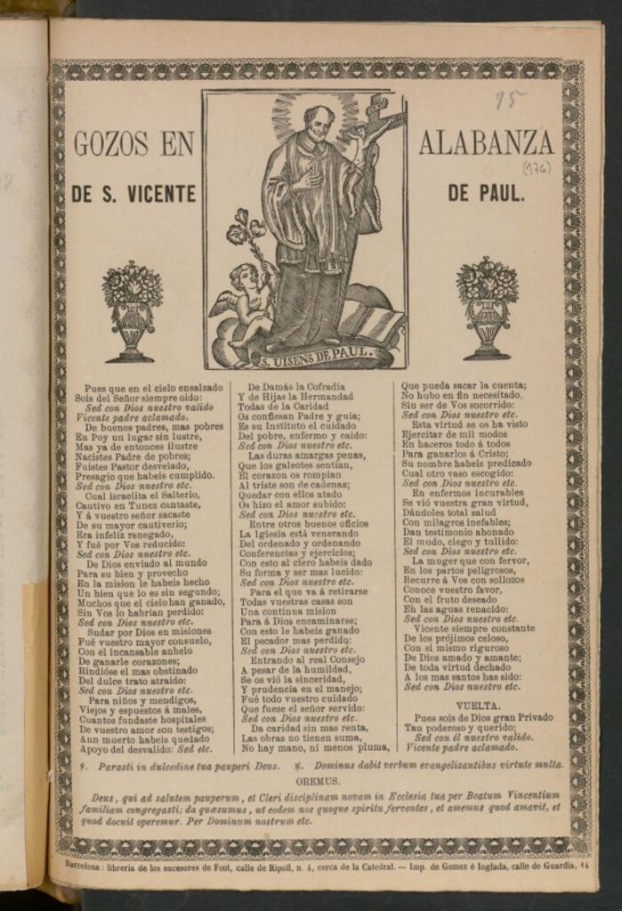 Miniatura de Gozos en alabanza de S. Vicente de Paul