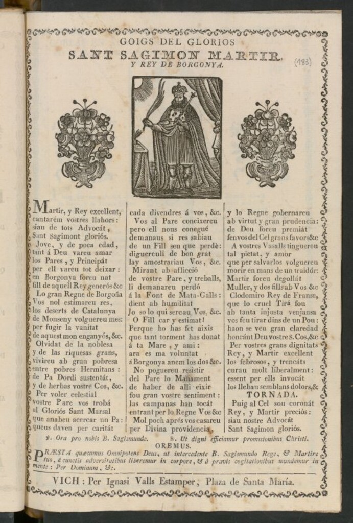Miniatura de Goigs del glorios Sant Sagimon Martir y rey de Borgonya