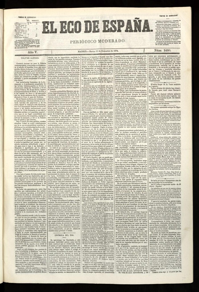 Miniatura de El Eco de España del 22 de diciembre de 1874