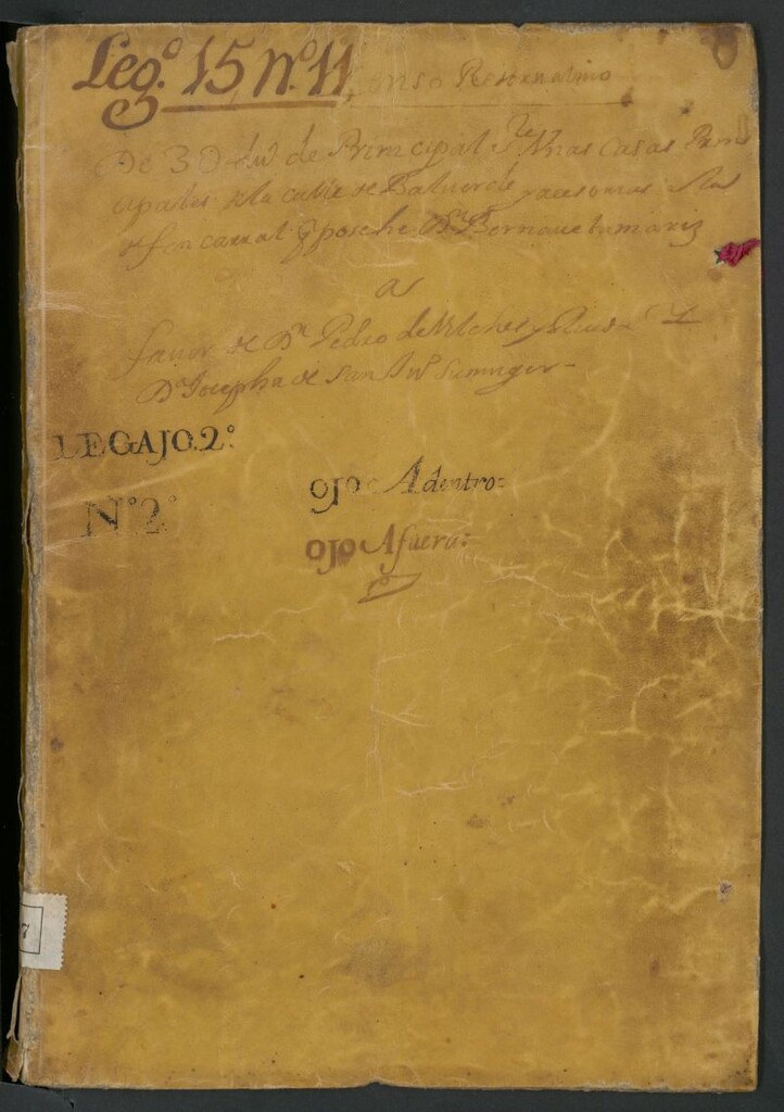 Miniatura de Zenso que otorgo el Sr. D. Bernabe de Tamariz y Figueroa en favor de D. Pedro de Briones y Rueda y D[oñ]a Josepha de San Juan, su muger... desde.. sep[tiemb]re de 1681... [Manuscrito] : unas casas en la Calle de Balberde [i.e. Valverde] ...: [y con diferente letra] es poseedora actual la Señora D[oñ]a Clara Velázquez Zapatta: vive frente la fuente de Relatores. Madrid, de Sept[iemb]re, 22 de 1743 años...