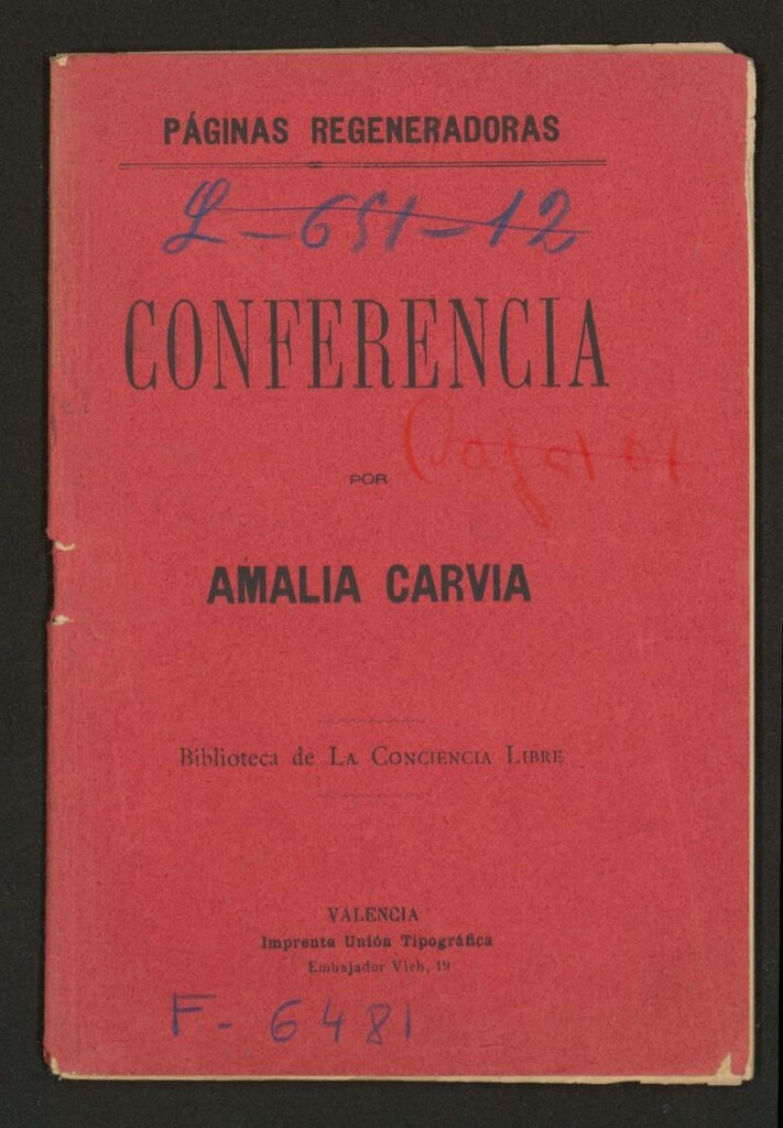 Miniatura de Conferencia, dada por Amalia Carvia en el Círculo Educativo Republicano de Sevilla