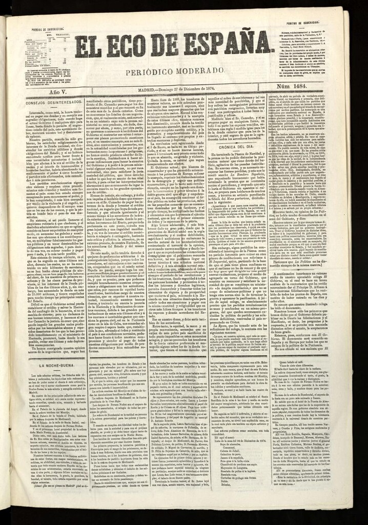 Miniatura de El Eco de España del 27 de diciembre de 1874