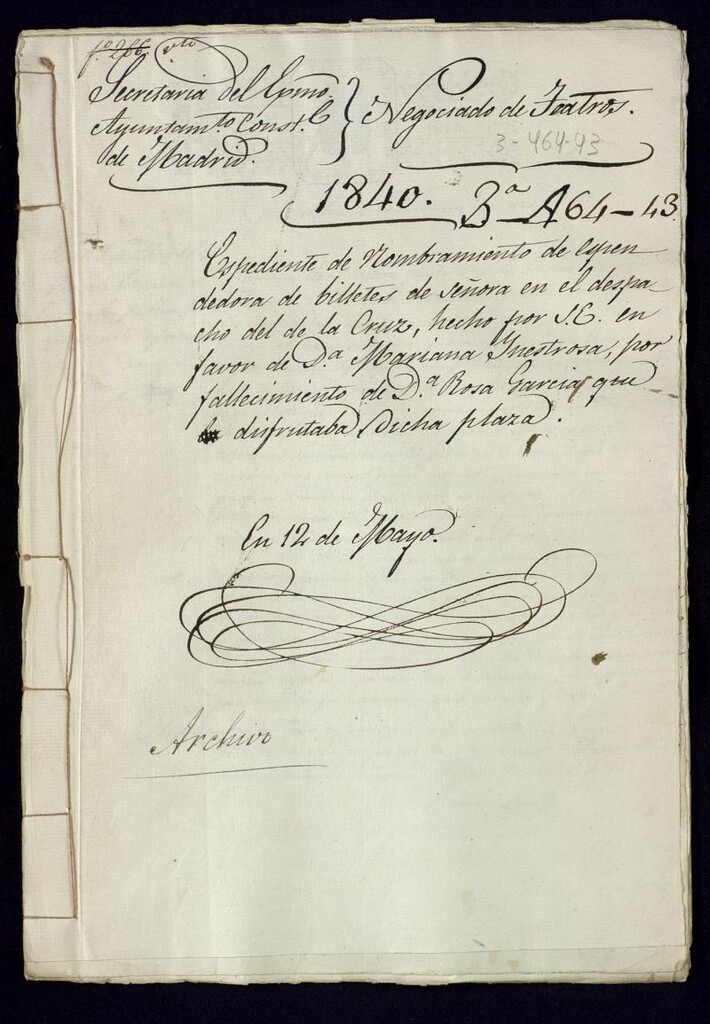 Miniatura de Expediente de nombramiento de expendedora de billetes de señora en el despacho del Teatro de la Cruz