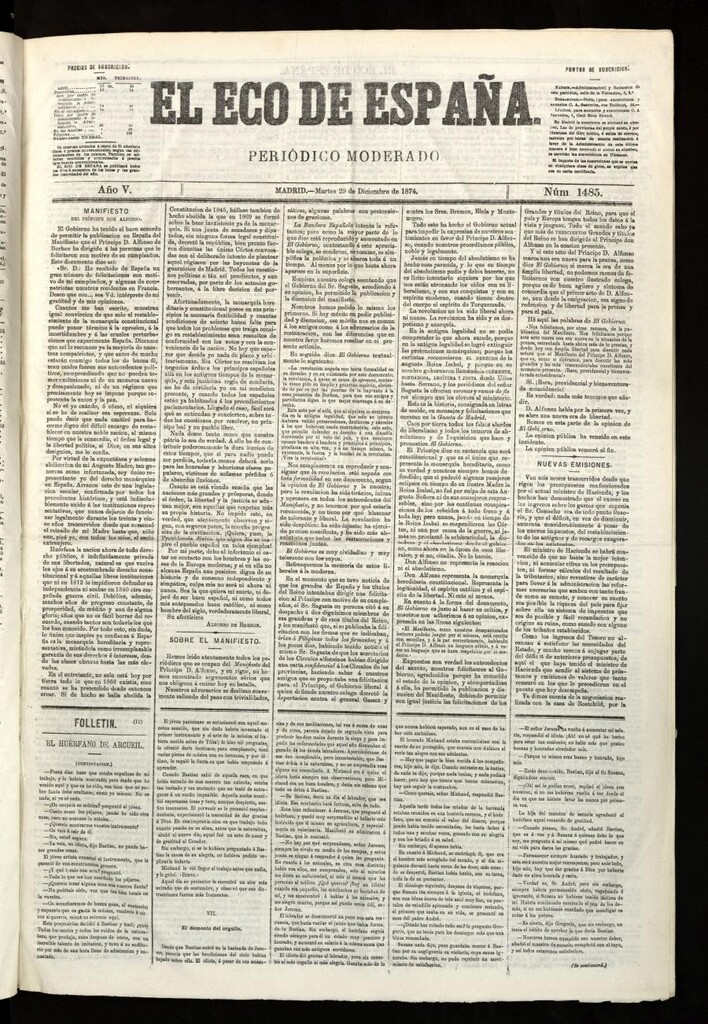 Miniatura de El Eco de España del 29 de diciembre de 1874