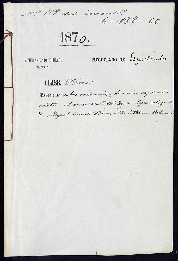 Miniatura de Sobre reclamación de varios expedientes relativos al arrendamiento del Teatro Español