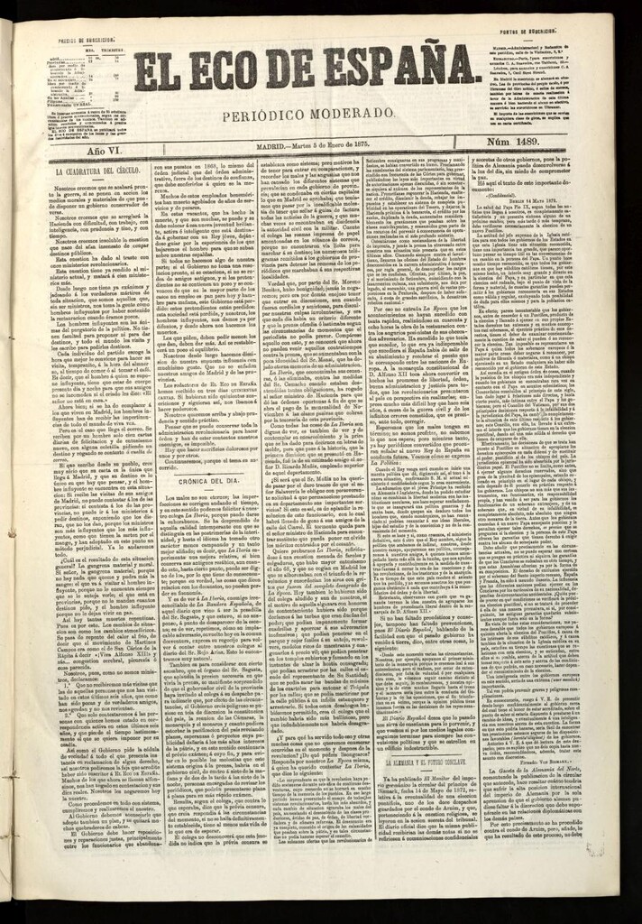 Miniatura de El Eco de España del 5 de enero de 1875