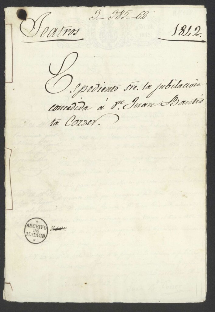Miniatura de Expediente sobre la jubilación concedida a don Juan Bautista Cozzer.