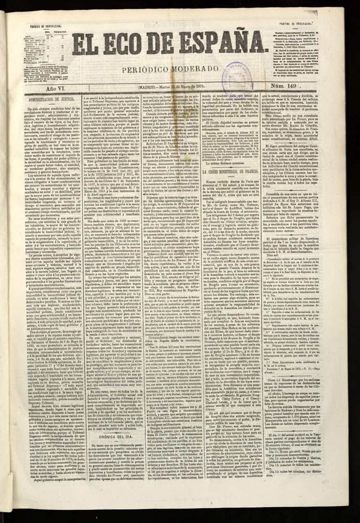 Miniatura de El Eco de España del 12 de enero de 1875