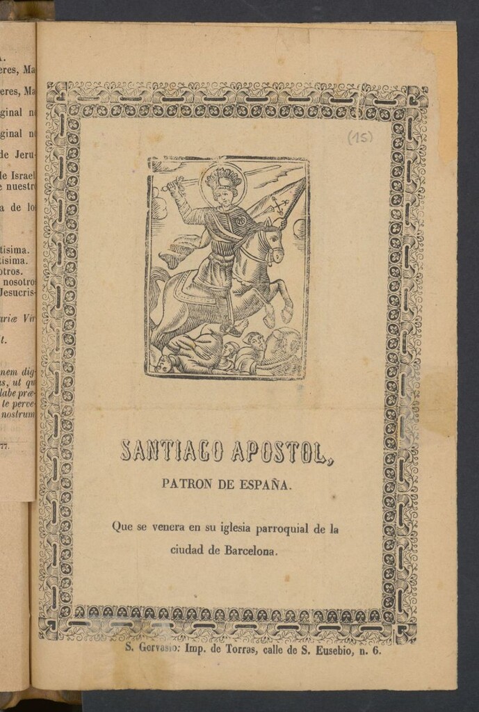 Miniatura de Santiago apóstol patrón de España que se venera en su iglesia parroquial de la ciudad de Barcelona