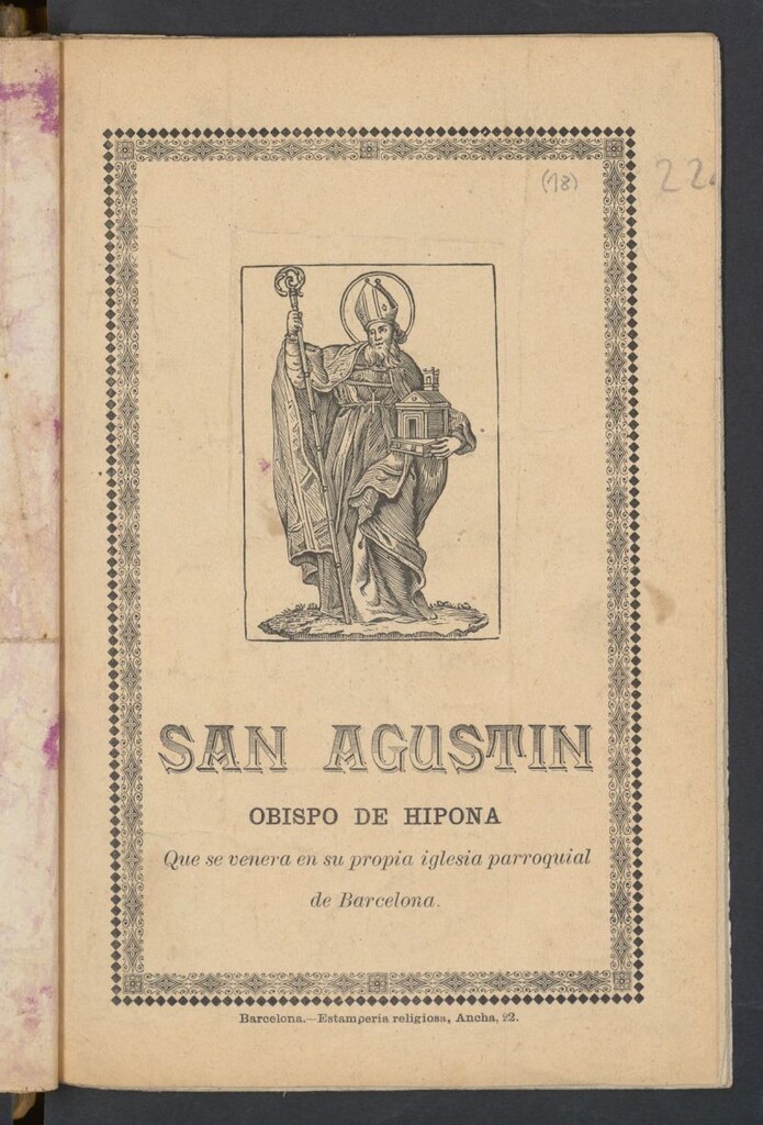 Miniatura de San Agustín obispo de Hipona. Que se venera en su propia iglesia parroquial de Barcelona