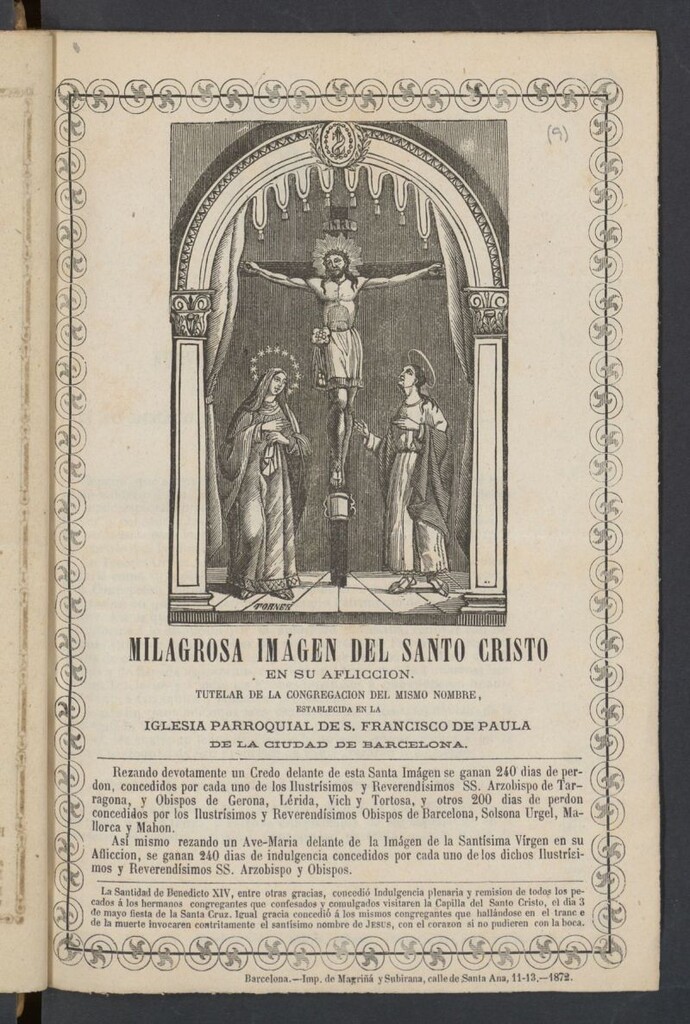 Miniatura de Milagrosa Imagen del Santo Cristo en su aflicción : tutelar de la Congregación del mismo nombre, establecida en la Iglesia Parroquial de San Francisco de Paula de la ciudad de Barcelona