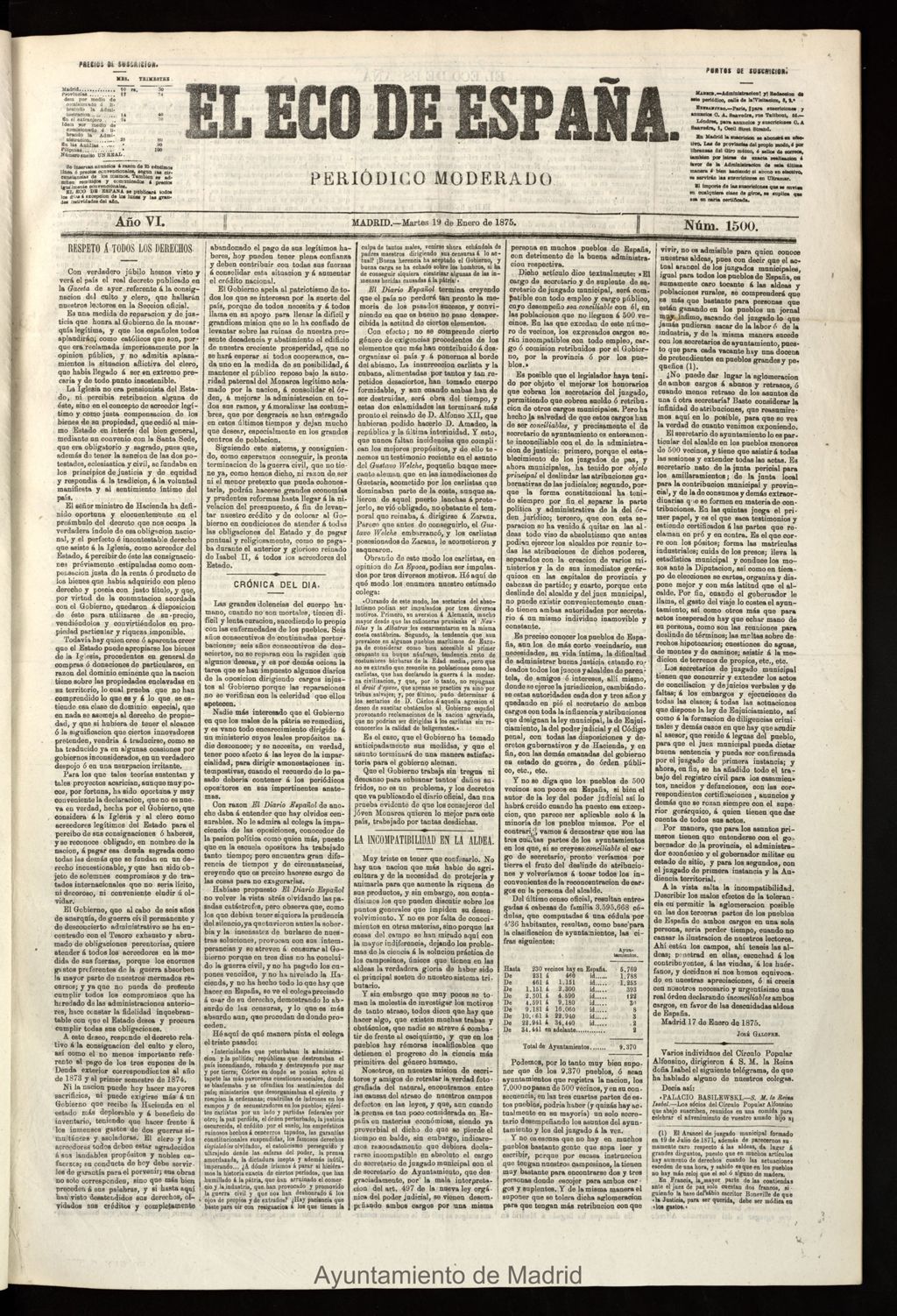 Miniatura de El Eco de España del 19 de enero de 1875
