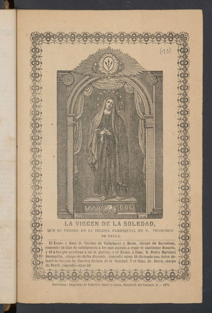Miniatura de La Virgen de la Soledad que se venera en la iglesia parroquial de S. Francisco de Paula