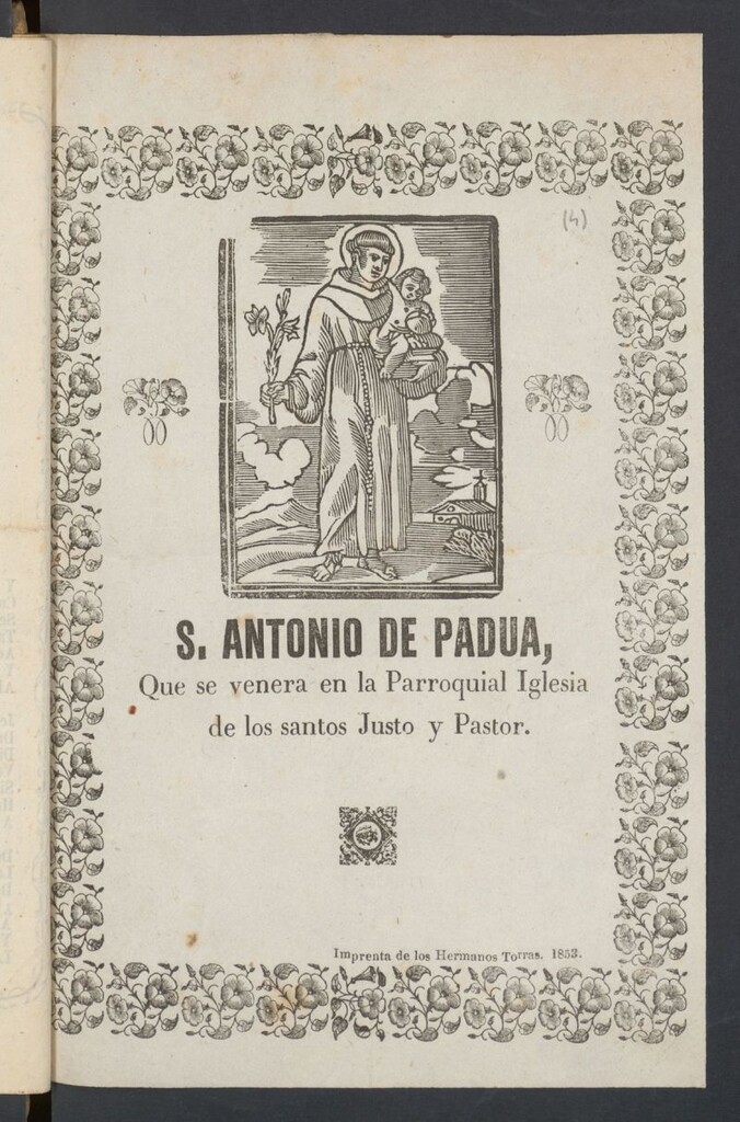 Miniatura de S. Antonio de Padua : que se venera en la Parroquial Iglesia de los santos Justo y Pastor