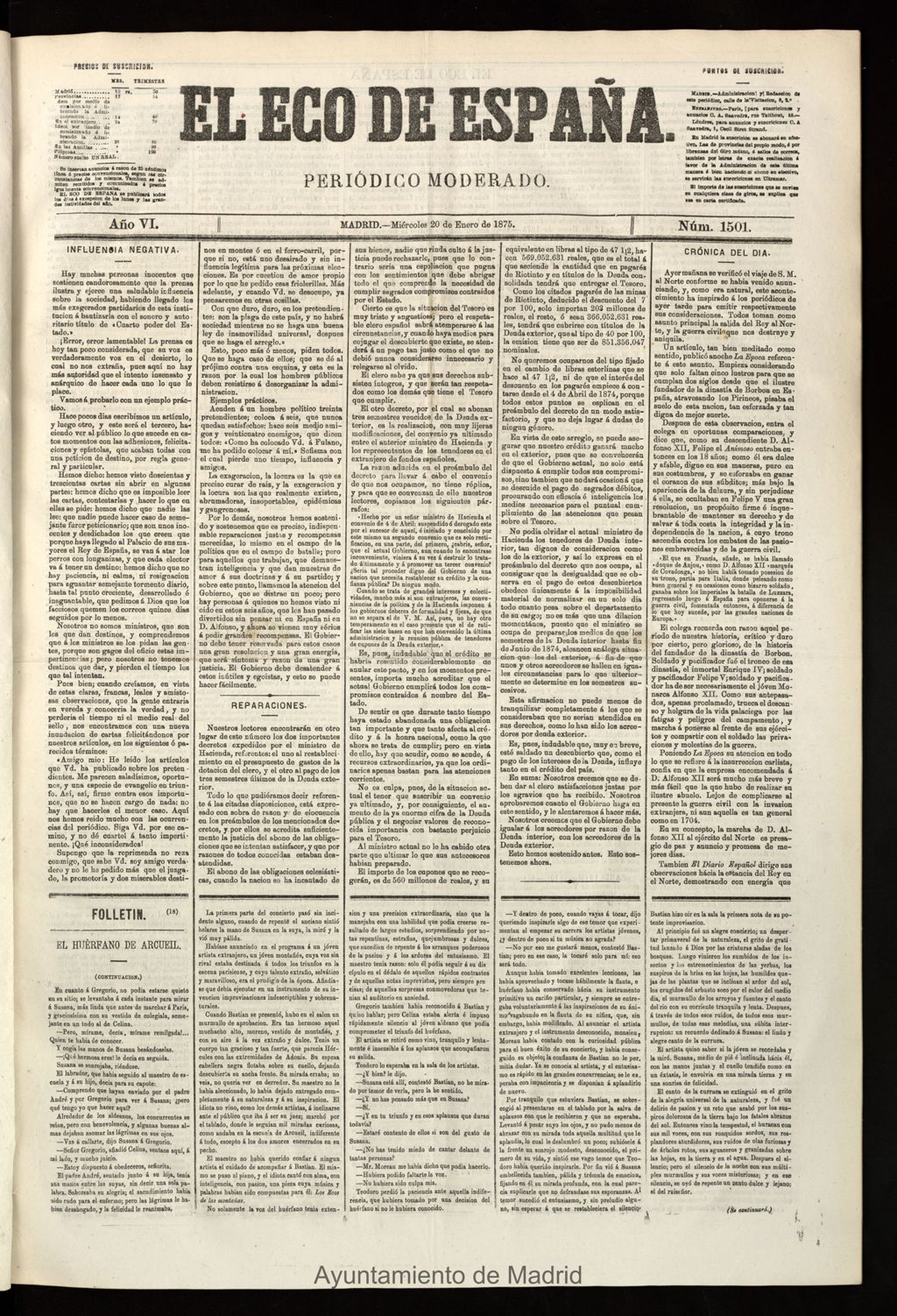 Miniatura de El Eco de España del 20 de enero de 1875