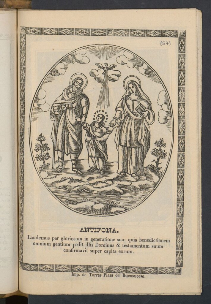 Miniatura de Antifona : laudemus par gloriosum in generationes sua: quia benedictionem ómnium gentium pedit illis Dominus & testamentum suum confirmavit super capita eorum