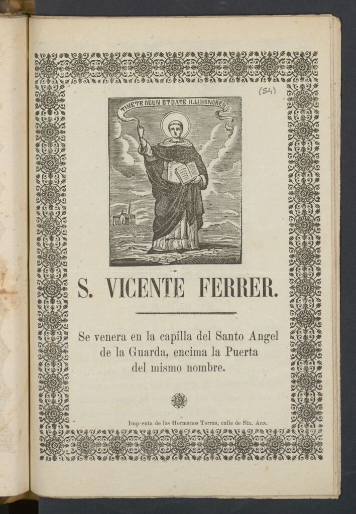 Miniatura de S. Vicente Ferrer : se venera en la capilla del Santo Angel de la Guarda, encima de la Puerta del mismo nombre
