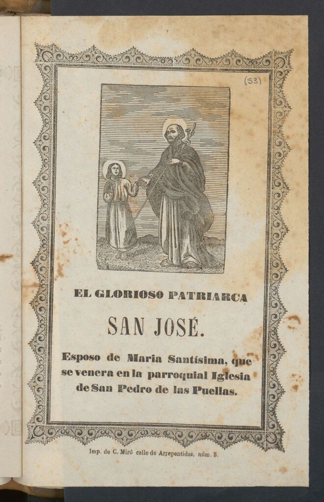 Miniatura de El Glorioso Patriarca San José. Esposo de Maria Santísima, que se venera en la parroquial Iglesia de San Pedro de las Puellas