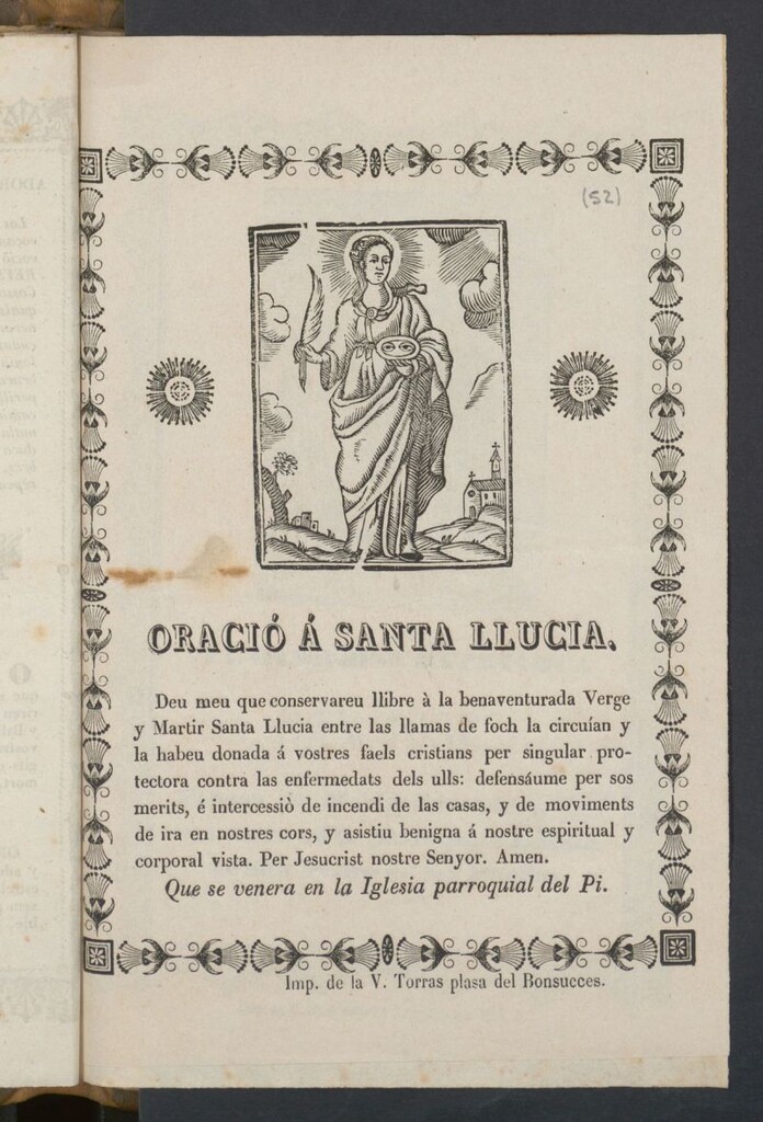 Miniatura de Oració á Santa Llucia. Que se venera en la Iglesia parroquial del Pi