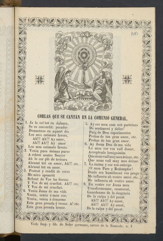 Miniatura de Coblas que se cantan en la comunió general