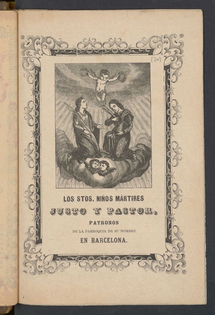 Miniatura de Los stos. niños mártires Justo y Pastor, patronos de la parroquia de su nombre en Barcelona
