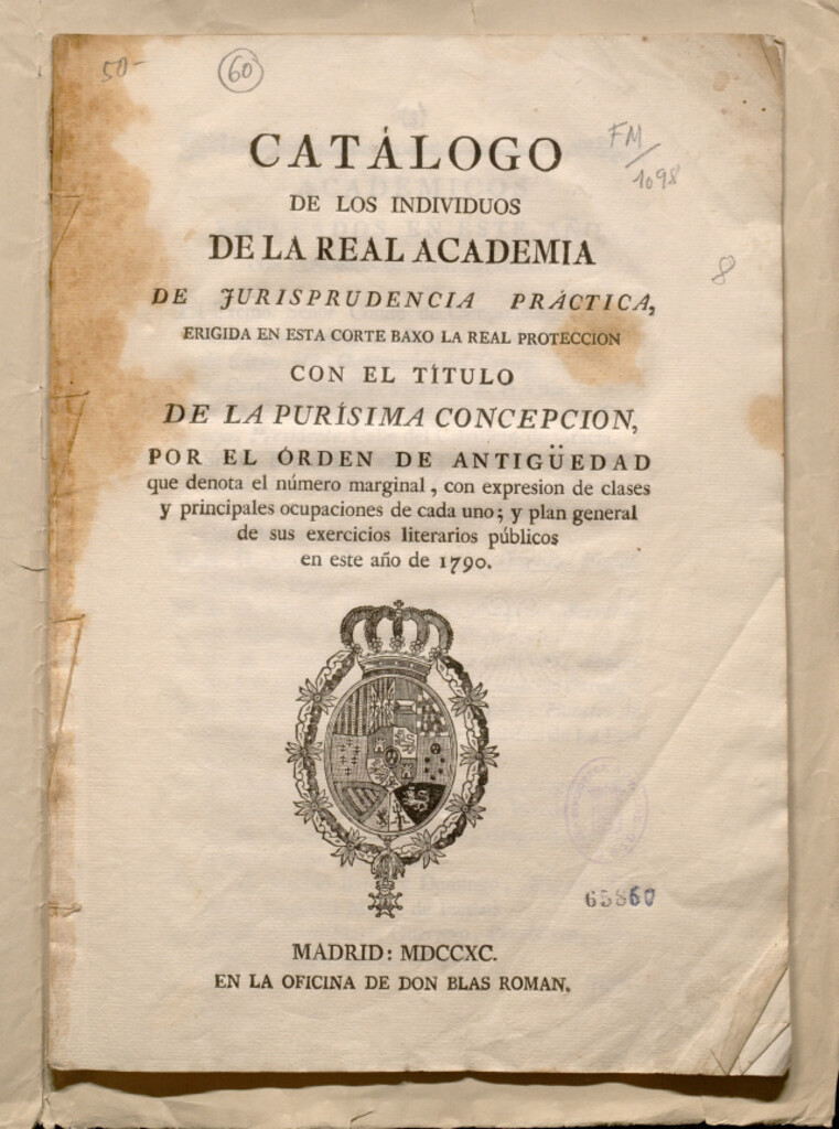 Miniatura de Catálogo de los individuos de la Real Academia... por el orden de antigüedad...