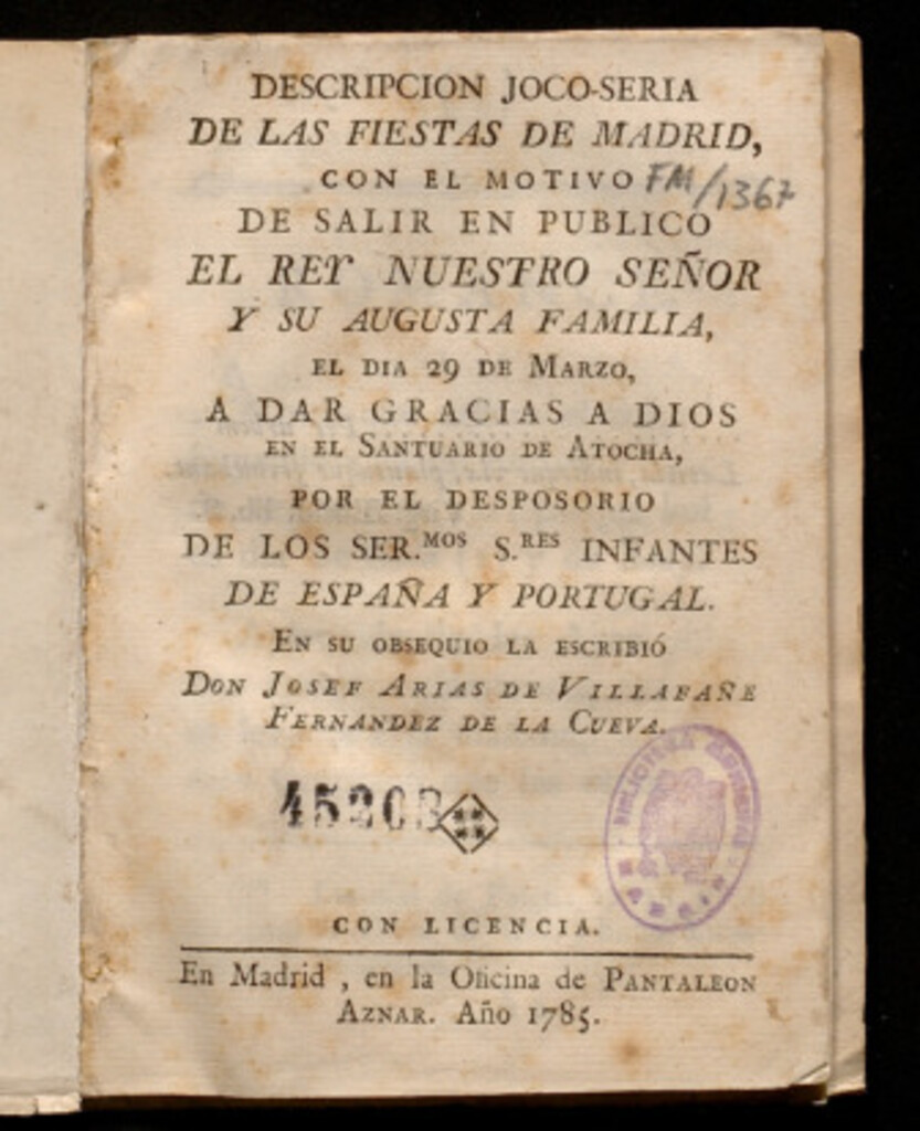 Miniatura de Descripción joco-seria de las fiestas de Madrid, con el motivo de salir en público el Rey Nuestro Señor y su augusta familia, el día 29 de marzo