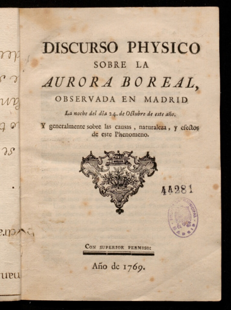 Miniatura de Discurso physico sobre la aurora boreal, observada en Madrid la noche del día 24 de octubre de este año, y gneralmente sobre las causas, naturaleza, y efectos de este phenomeno