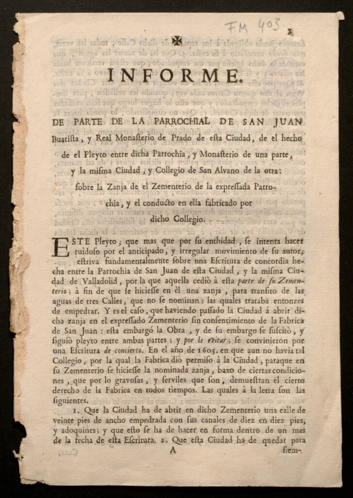 Miniatura de Informe de parte de la parrochial de San Juan Buatista,[sic] y Real Monasterio de Prado de esta ciudad, de el hecho de el Pleyto entre dicha parrochia, y monasterio de una parte,