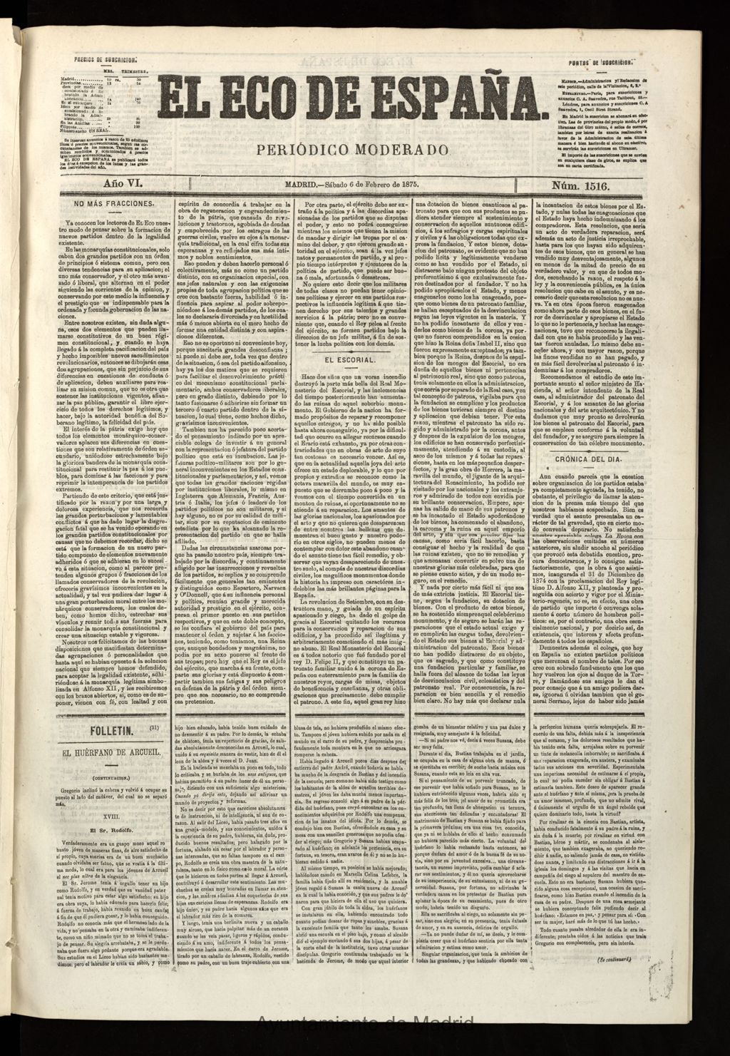 Miniatura de El Eco de España del 6 de febrero de 1875