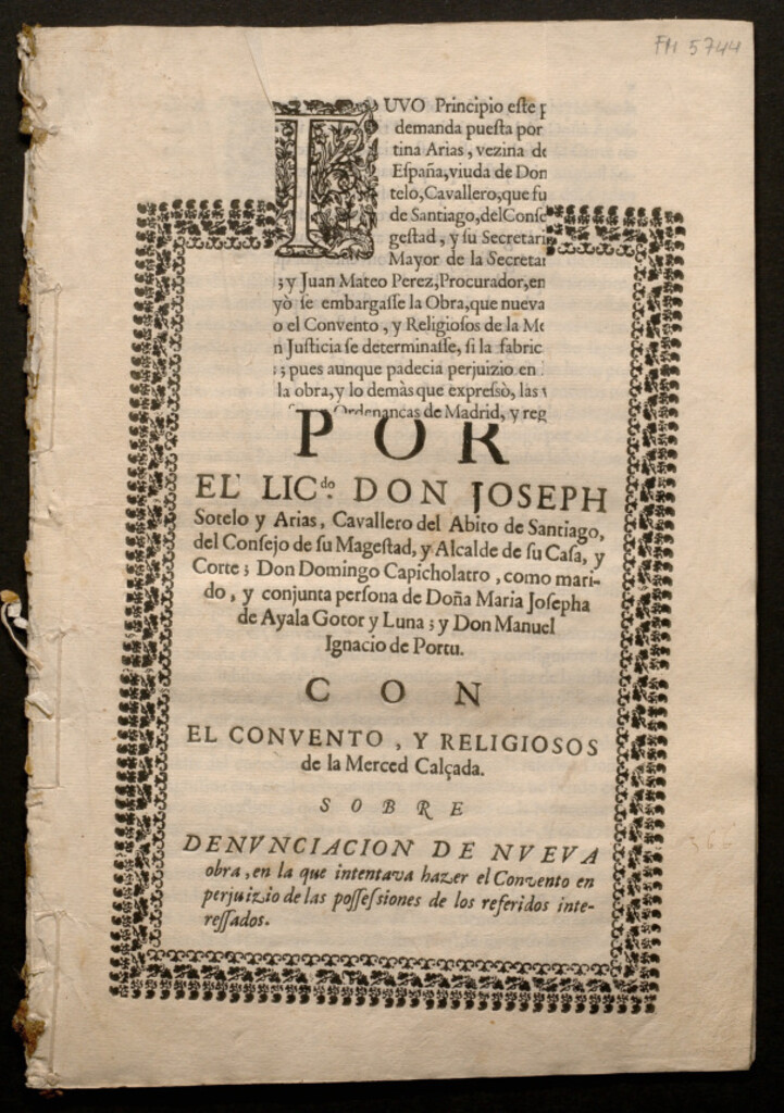 Miniatura de POR el Lic[enci]do Don Joseph Sotelo y Arias ... Don Domingo Capicholatro, como marido, y conjunta persona de Doña Maria Josepha de Ayala Gotor y Luna