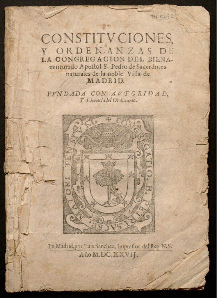 Miniatura de Constituciones y ordenanzas de la Congregacion del bienauenturado Apostol S. Pedro de Sacerdotes naturales de la noble Villa de Madrid