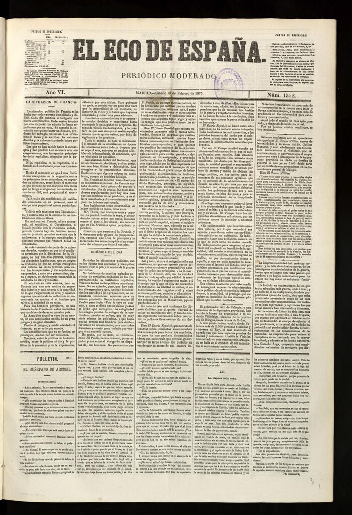 Miniatura de El Eco de España del 13 de febrero de 1875